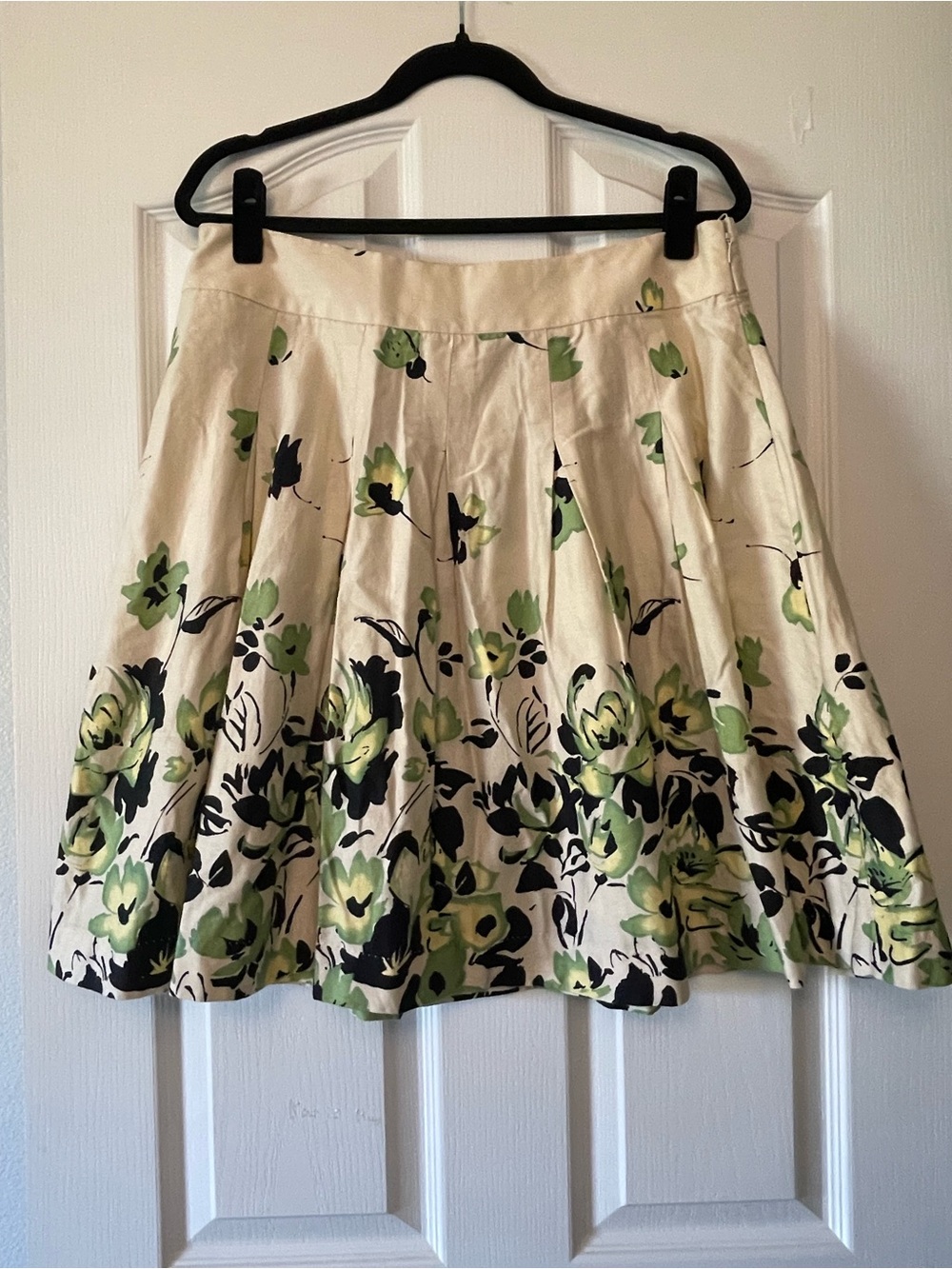 George Cream Circle Skirt with Green & Black Floral Print